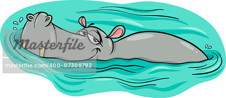 Cartoon Illustration of Happy Hippo Animal Character or Hippopotamus in the River Cartoon Illustration of Happy Hippo Animal Character or Hippopotamus in the River