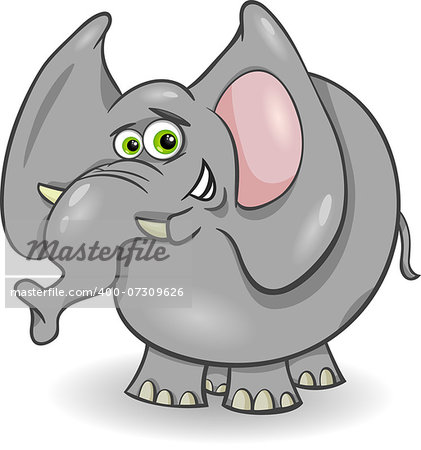 Cartoon Illustration of Cute Gray African Elephant Animal