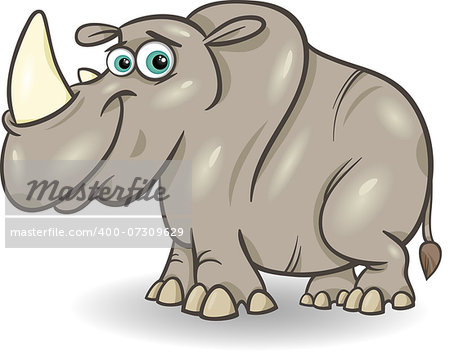 Cartoon Illustration of Cute Rhinoceros or Rhyno Animal