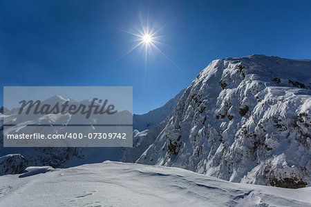 View from Negoiu peak in winter. Fagaras Mountains, Southern Carpathians, Romani
