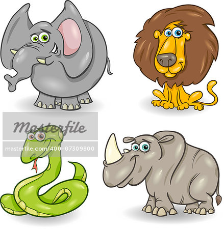 Cartoon Illustration of Cute Wild Animals Set