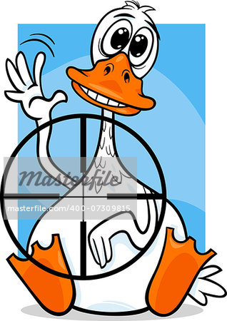 Cartoon Humor Concept Illustration of Sitting Duck Saying or Proverb