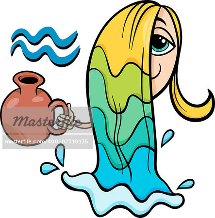 Cartoon Illustration of Aquarius or The Water Bearer Horoscope Zodiac Sign