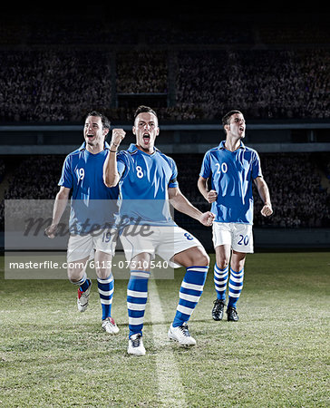 Soccer players cheering on field