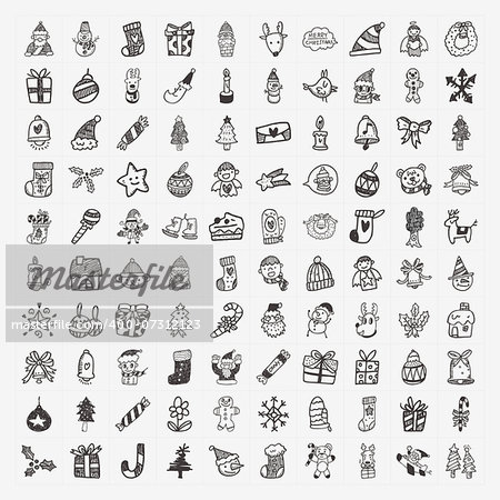 100 Doodle Christmas icon set