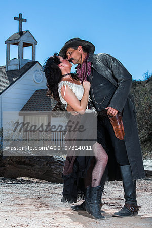 Old West Man and Woman About to Kiss