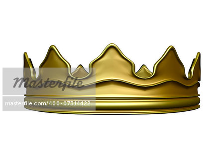 3D digital render of a golden crown isolated on white background