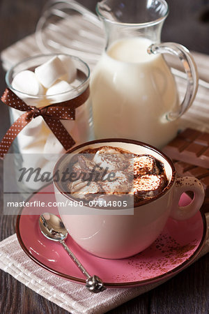 Sweet hot chocolate with marshmallow.