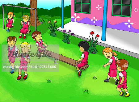 Illustration of kids playing on the playground