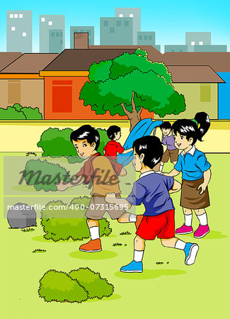 Illustration of children playing in the playground