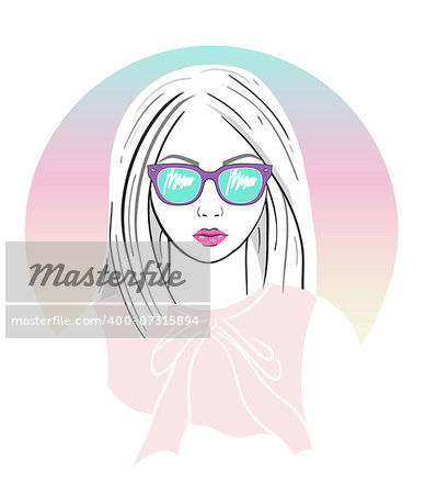 Cute young girl fashion illustration.