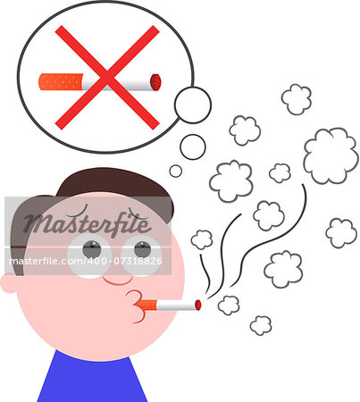 Vector cartoon funny man want to give up smoking.