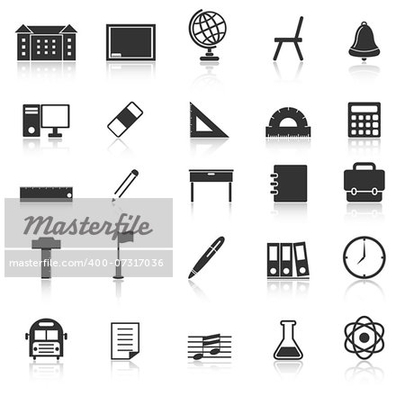 School icons with reflect on white background, stock vector