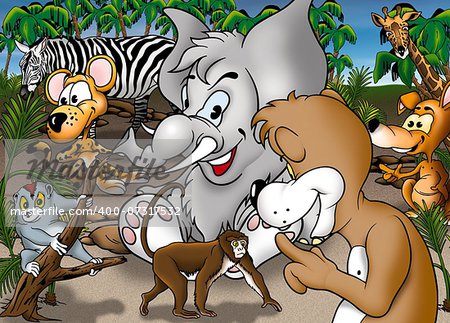 Cartoon Safari - Colored Background Illustration, Bitmap