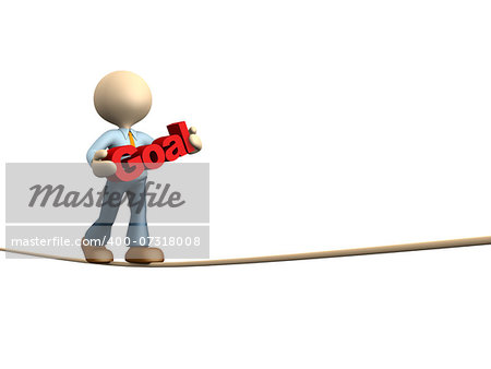 3d people - man, person balance on rope with word goal