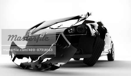 A black accident car isolated on a white background