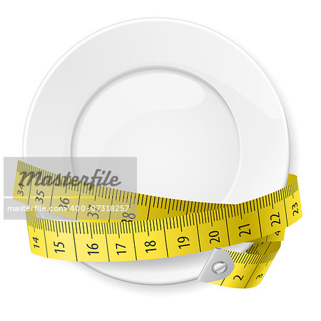 Clean plate with measuring tape as diet concept.