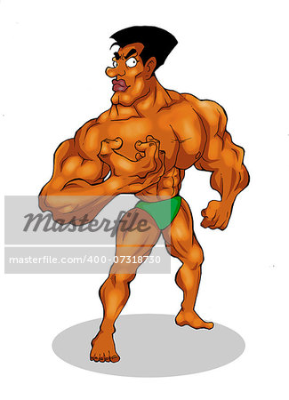 Cartoon illustration of a muscular man figure