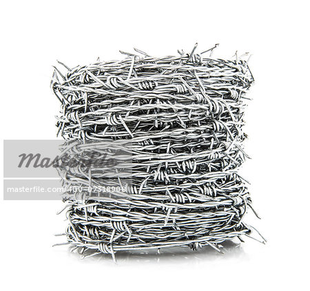 Coil of Barbed wire isolated on white background