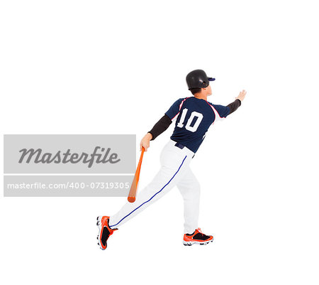 Baseball player hitting ball  with bat and home run