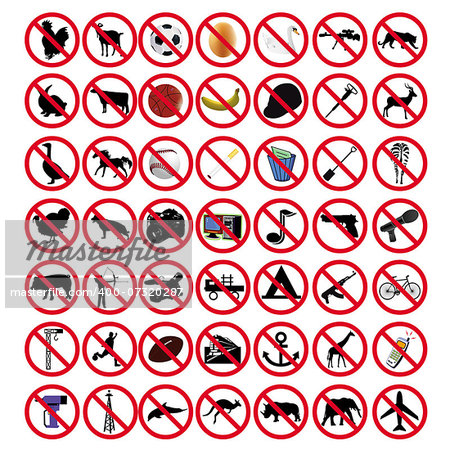 Prohibited signs on a white background