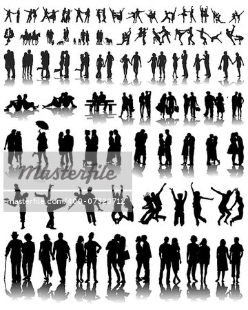 Silhouettes with  shadows of couples, vector