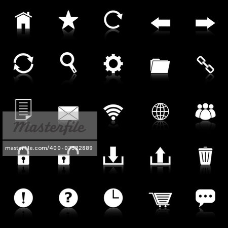 Tool bar icons with reflect on black background, stock vector