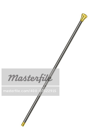 Elegant walking stick in golden design on white background