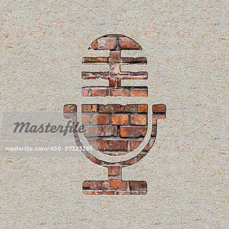 Microphone Icon on the Brick and Plastered Wall.