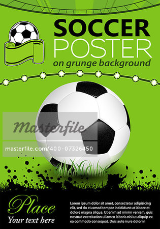 Soccer Poster with Soccer Ball on grunge background, vector illustration
