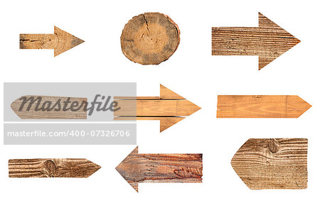 collection of various empty wooden sign on white background