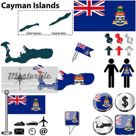 Vector of Cayman Islands set with detailed country shape with region borders, flags and icons