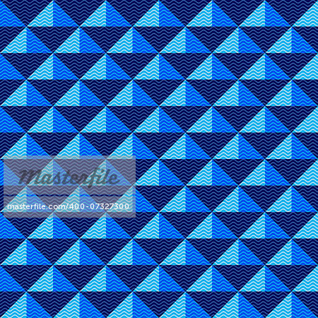 Seamless geometric pattern with blue triangles and translucent waves (vector eps 10)