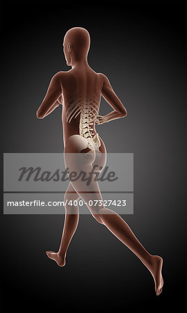 3D render of a female medical skeleton running