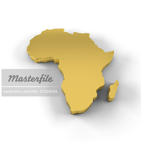 High resolution map of Africa in 3D in gold and including a clipping path.