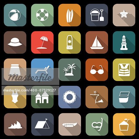 Beach flat icons with long shadow, stock vector