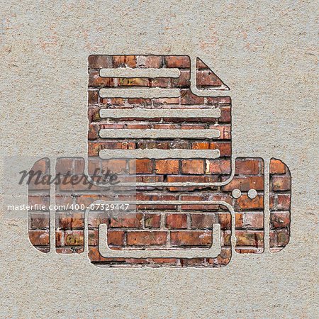Printer Icon on the Brick and Plastered Wall.