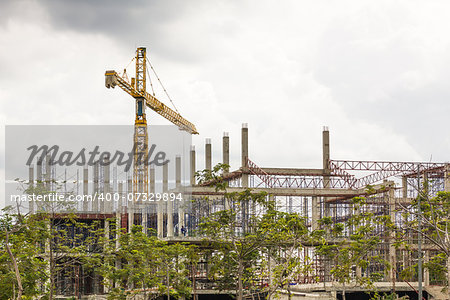 Construction crane and building in construction site