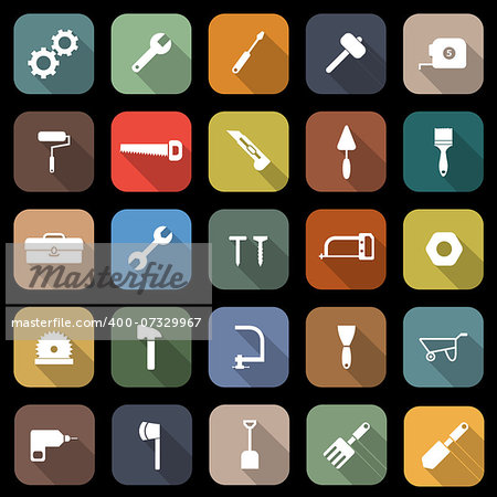Tool flat icons with long shadow, stock vector