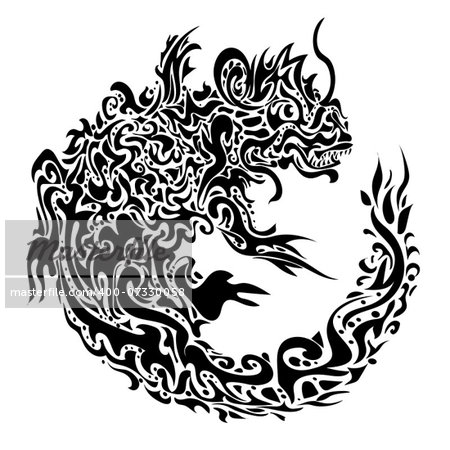 stylized twisted dragon tattoo on a white background