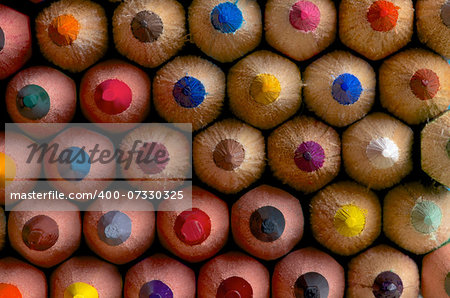 Background of Sharpened Multi Colored Pencils closeup