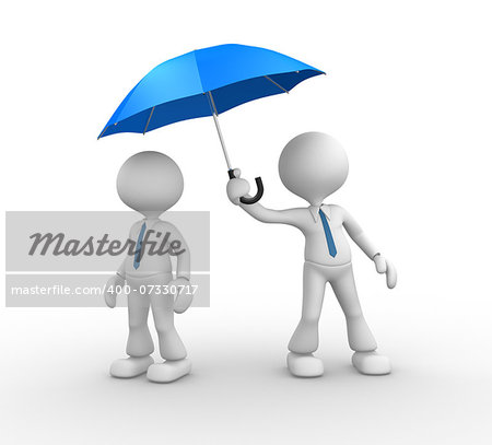 3d people - men, person and blue umbrella