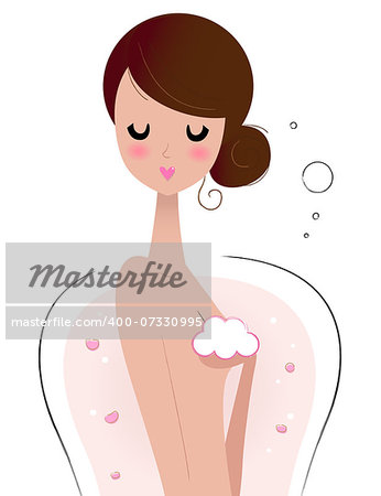Woman in bath isolated on white. Vector Illustration