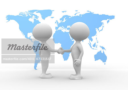 3d people - men, person and world maps - two people talking