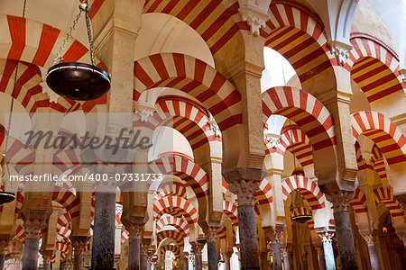 The Great Mosque and Cathedral Mezquita famous interior in Cordoba, Andalusia, Spain, Europe