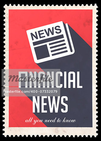 Financial News on Red Background. Vintage Concept in Flat Design with Long Shadows.