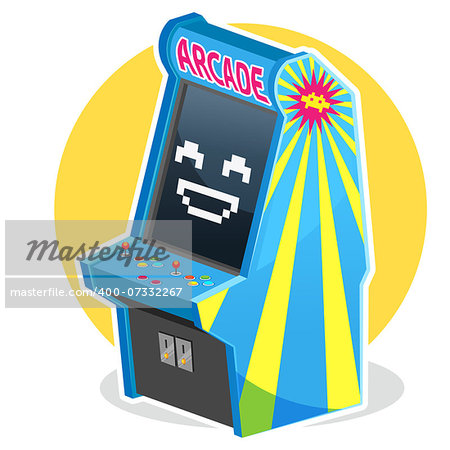 Smiling Face Blue Vintage Arcade Machine Game Illustration, Waiting some Coin to Play It  File is Eps.10 (contain transparency)