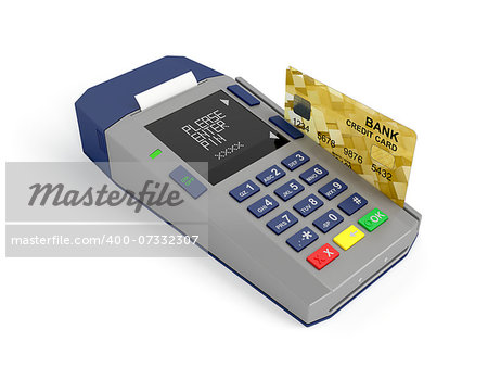 Credit card and card reader, 3d rendered image