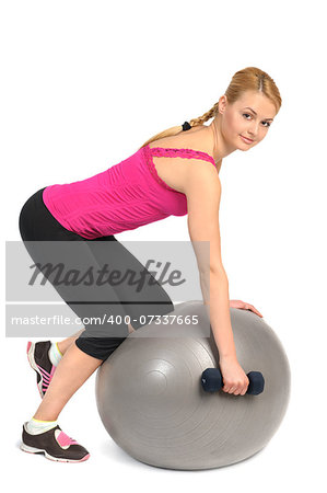 One-Arm Dumbbell Row or Raw on Stability Fitness Ball Exercise, phase 1 of 2