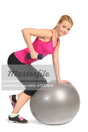 One-Arm Dumbbell Row or Raw on Stability Fitness Ball Exercise, phase 1 of 2